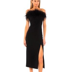 Likely Desi Black Feather Trim Midi Dress
